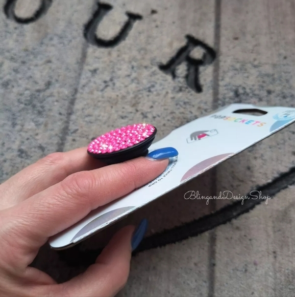 Hot Pink Popsocket Customized With Pink Crystal Rhinestones Cell Phone Grip - Picture 5 of 6